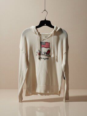Life is Good Hooded Knit Sweater, White - N w/tags - Large